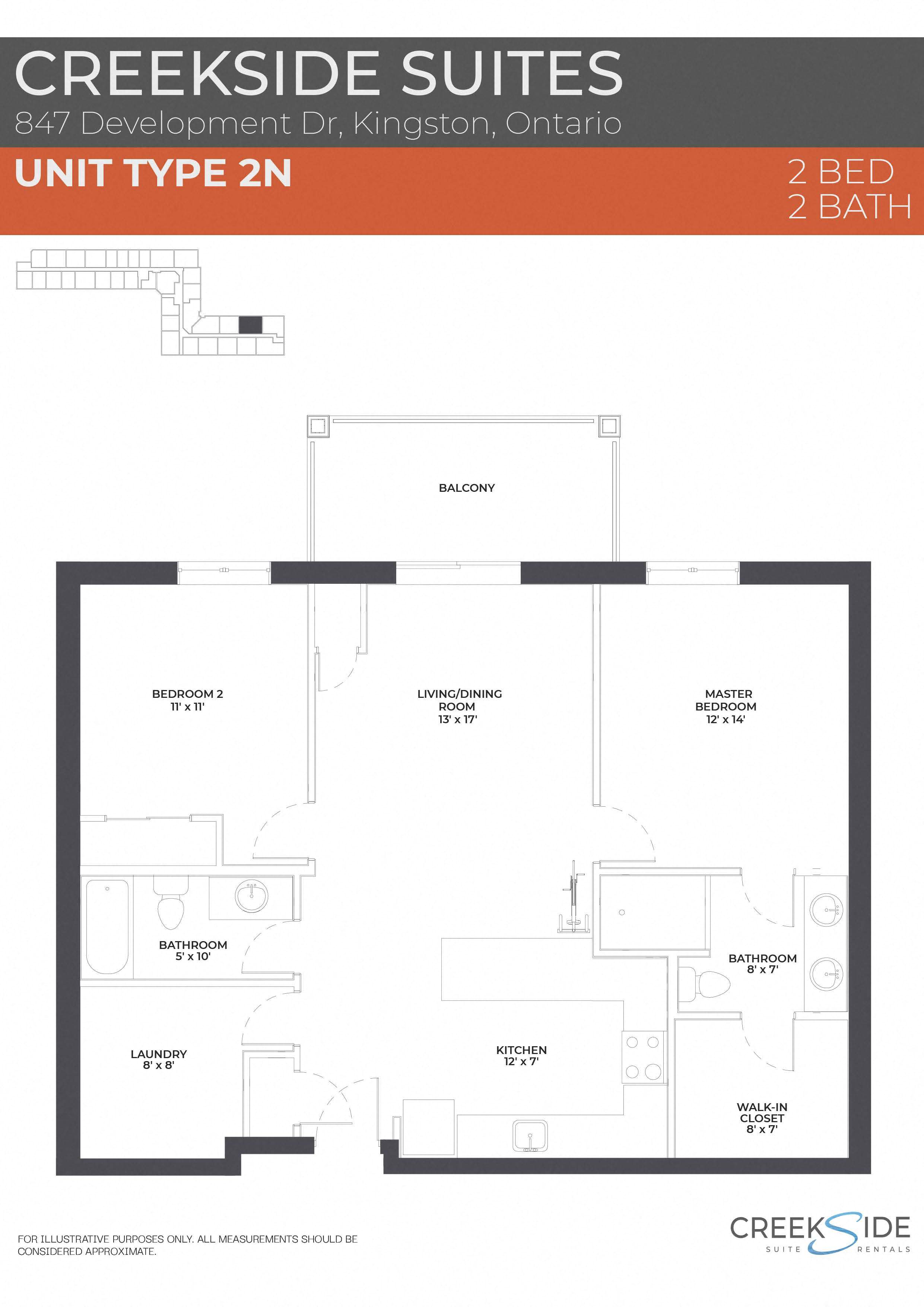 Floor plan for 2 beds, 2 baths, 1098 sqft